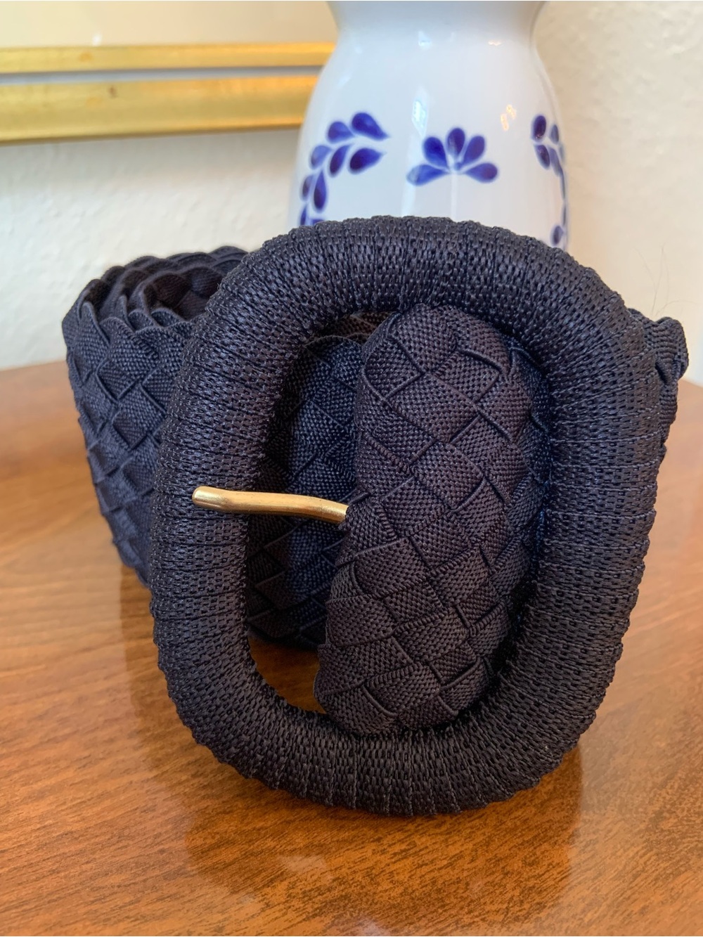 Lily Pulitzer Woven Fabric Round Buckle Belt Navy
